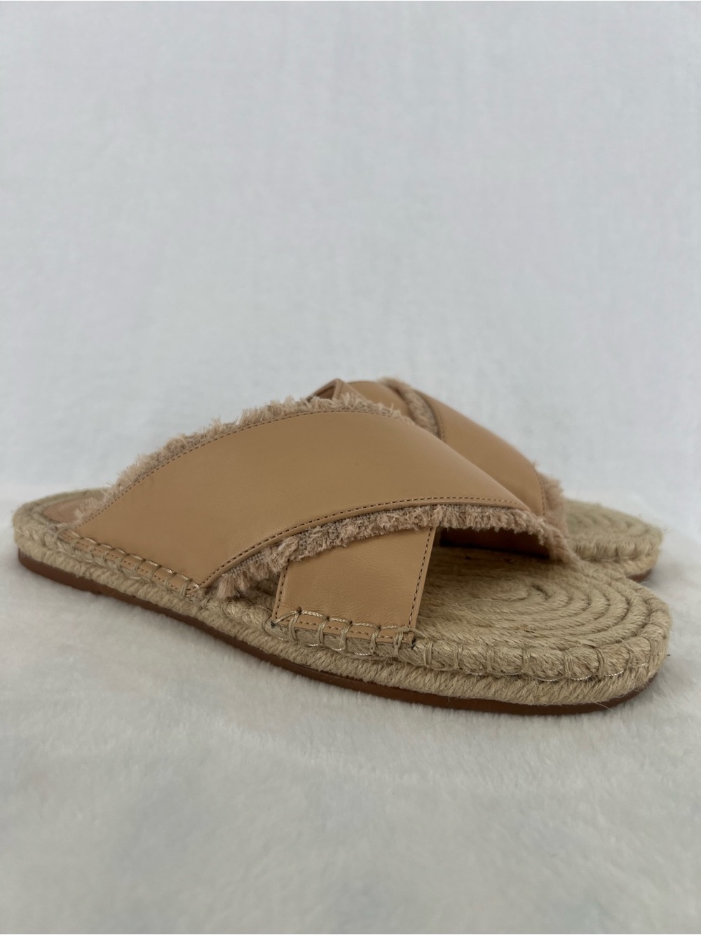 Oasis Society Cross My Heart Frilly Strap Sandal Nude Molly Slide Sz 10 Neutral